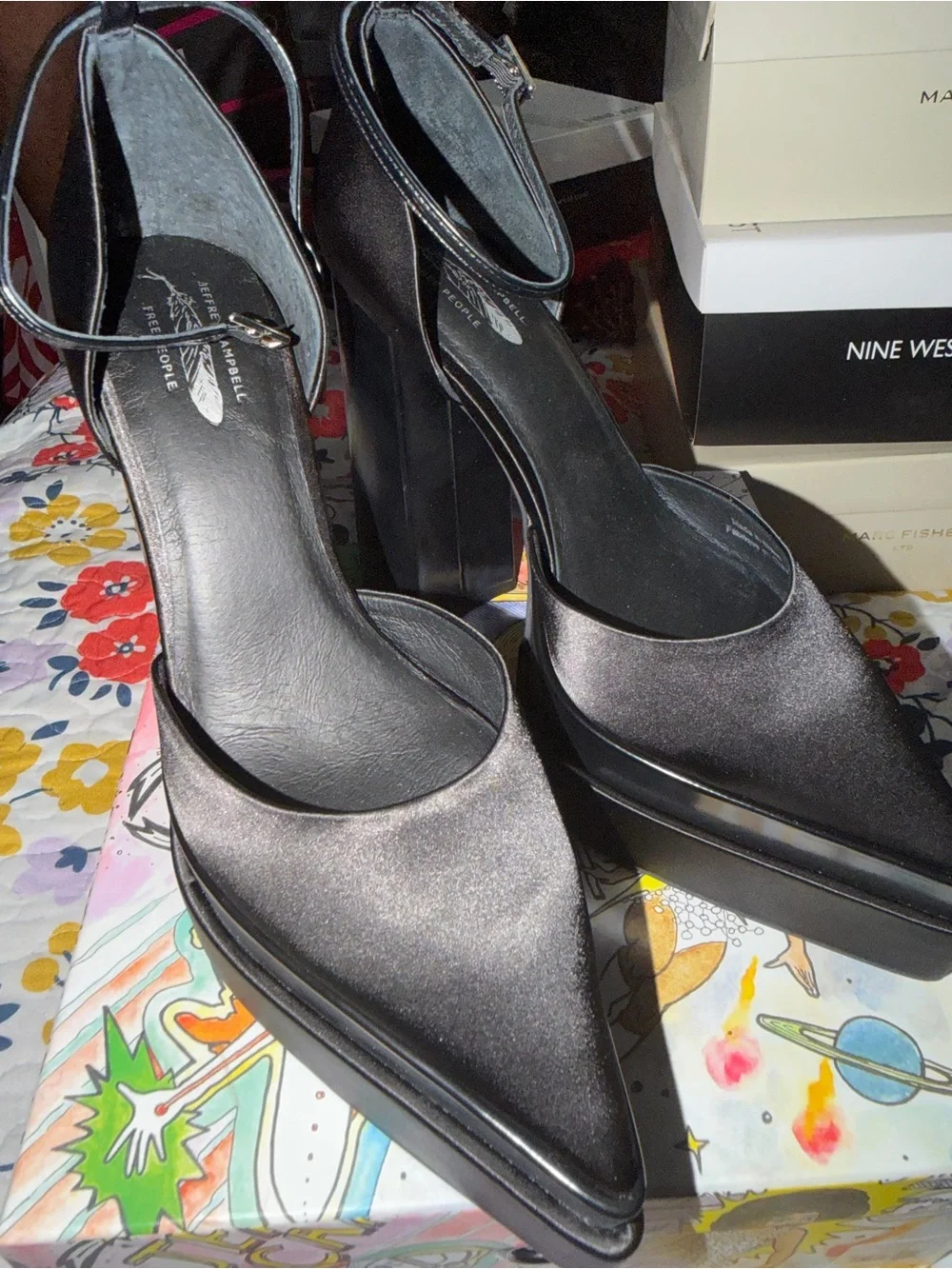 Jeffrey Campbell Black Platform Ankle-Strap Pumps